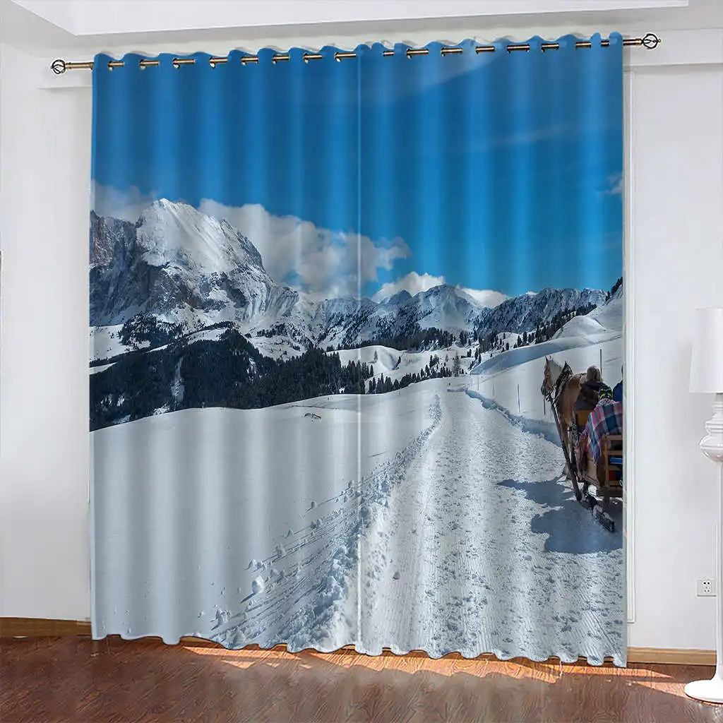 

Занавеска для гостиной с 3D принтом снежного пейзажа, двуходовая открытая светонепроницаемая штора, украшение для дома
