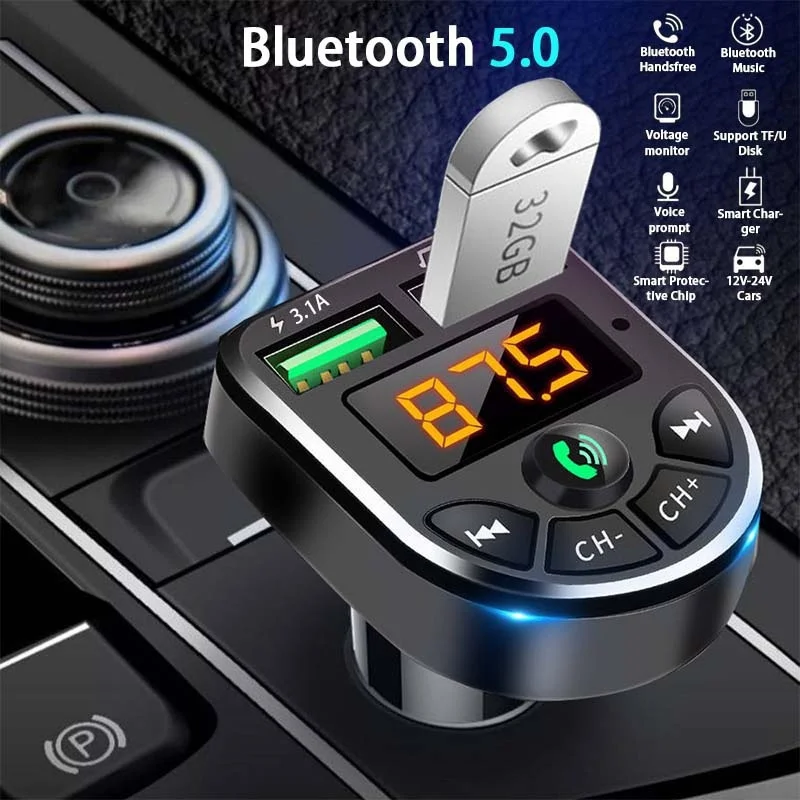 

FM-трансмиттер автомобильный с поддержкой Bluetooth 5,0 и MP3 модулятором
