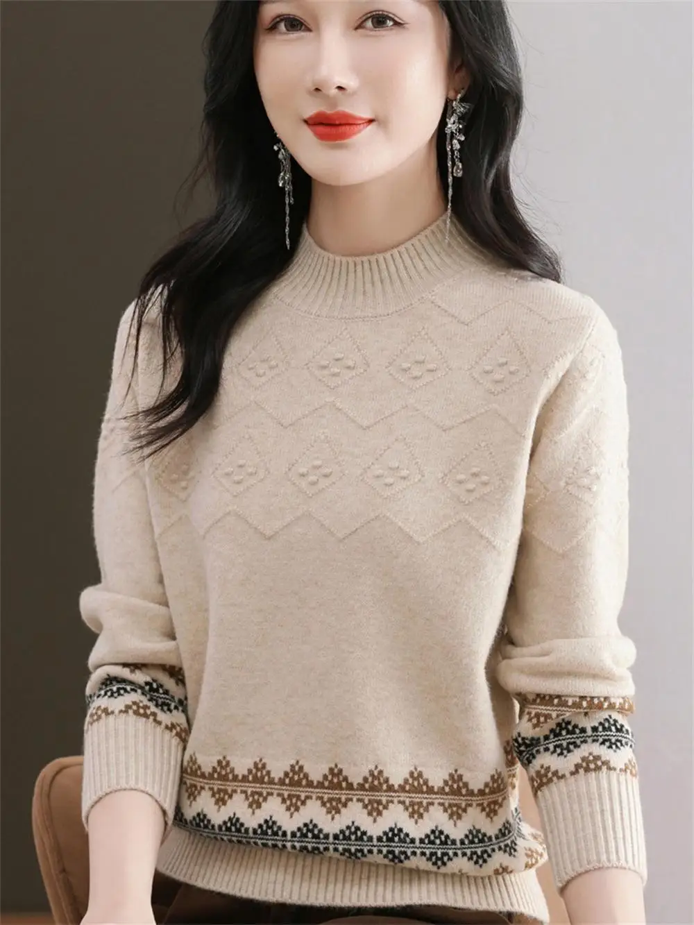 00% кашемировый свитер женская одежда новинка осенне-зимний для мам с полувысоким