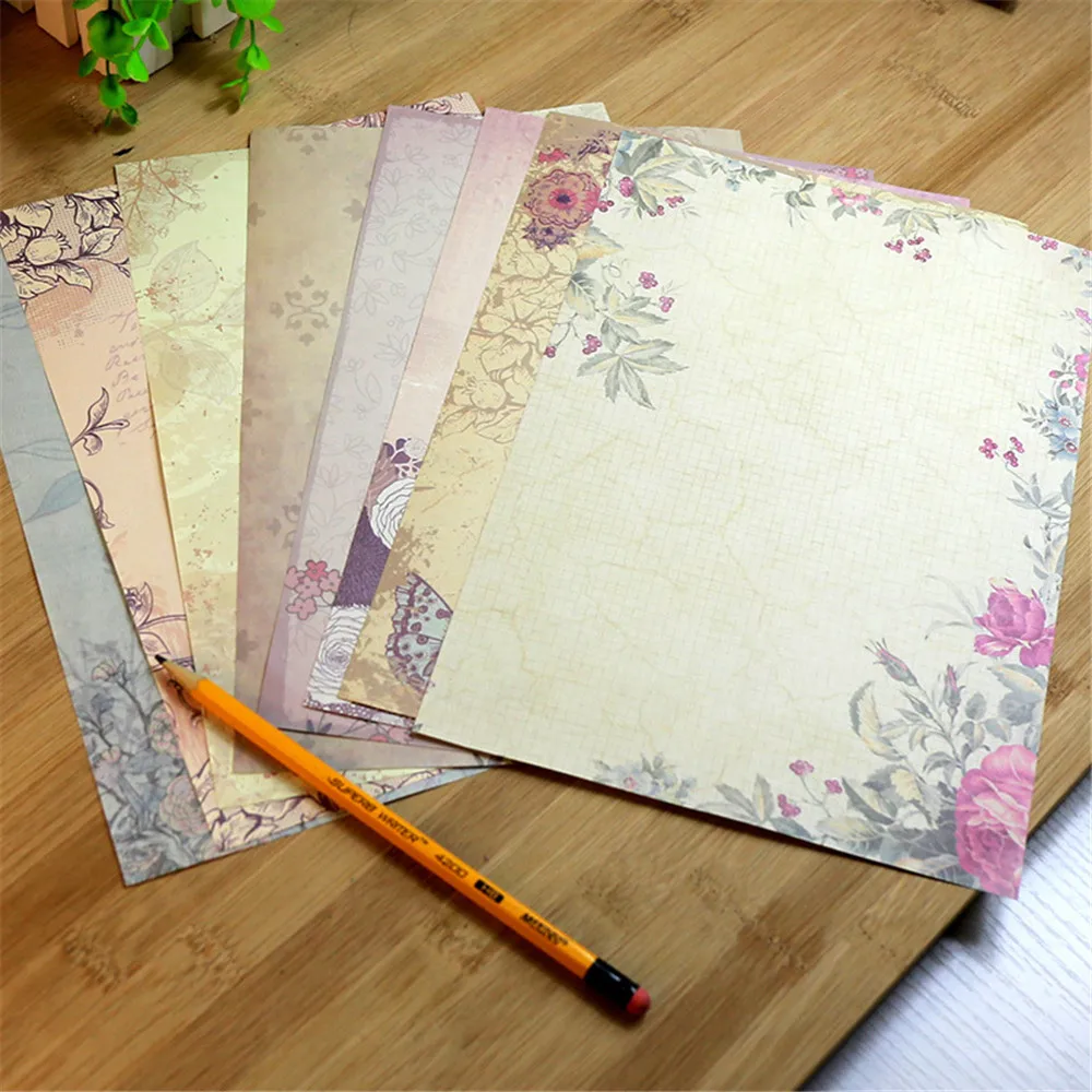 

8/10pcs European Vintage Flower Letter Pads Message Writing Paper Envelope Letter Paper School Stationery Letter Supplies