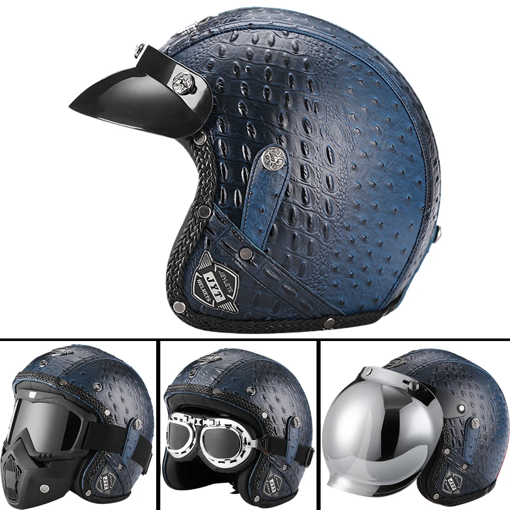 

JYT PU Leather High Quality Motocross Racing Casque Moto Vintage Electric Scooter Motorbike Riding Open Face Motorcycle Helmet