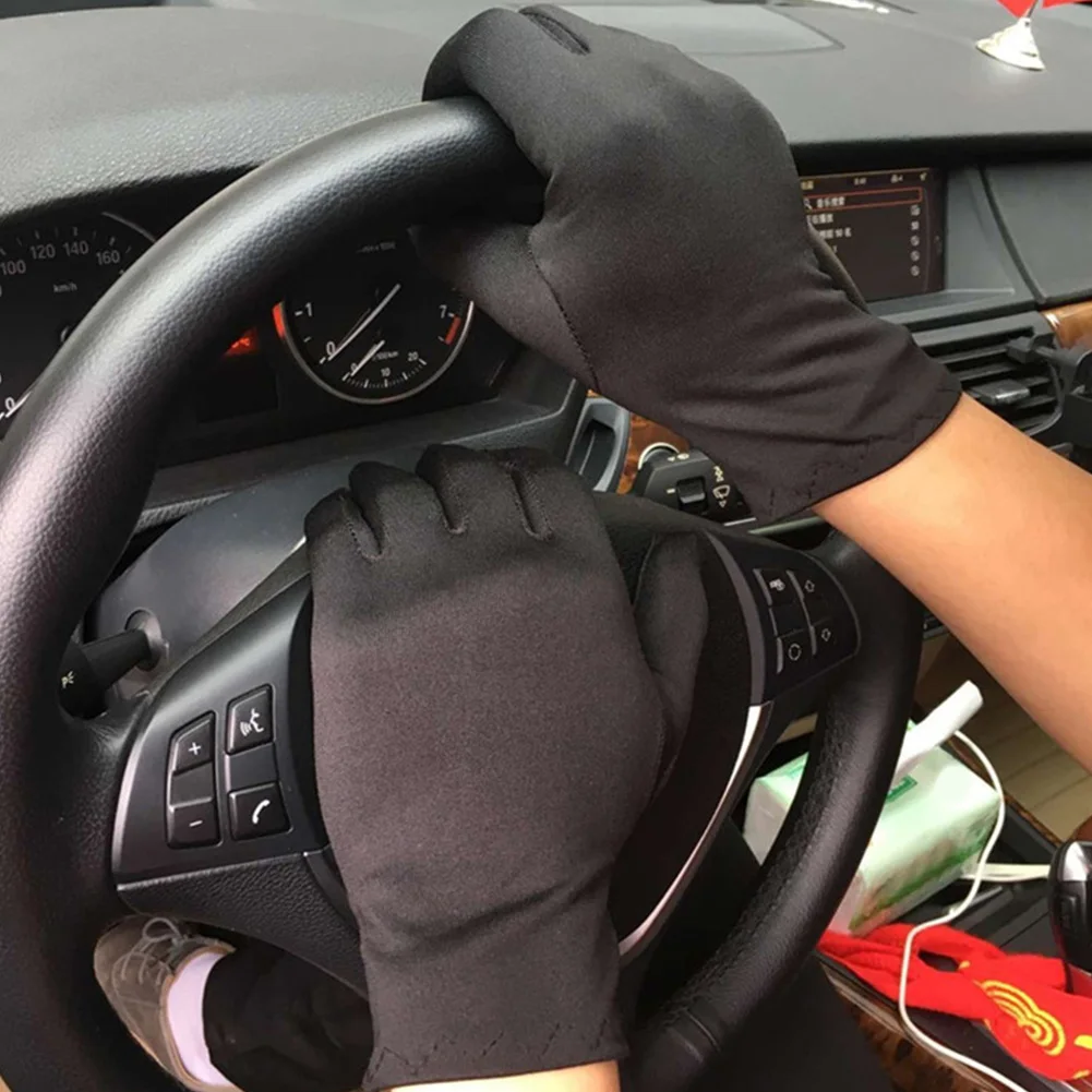 

1Pair Men Black White Etiquette Thin Stretch Spandex Sun Protection Short Gloves Autumn Spandex Cotton Decent Nonslip Mittens