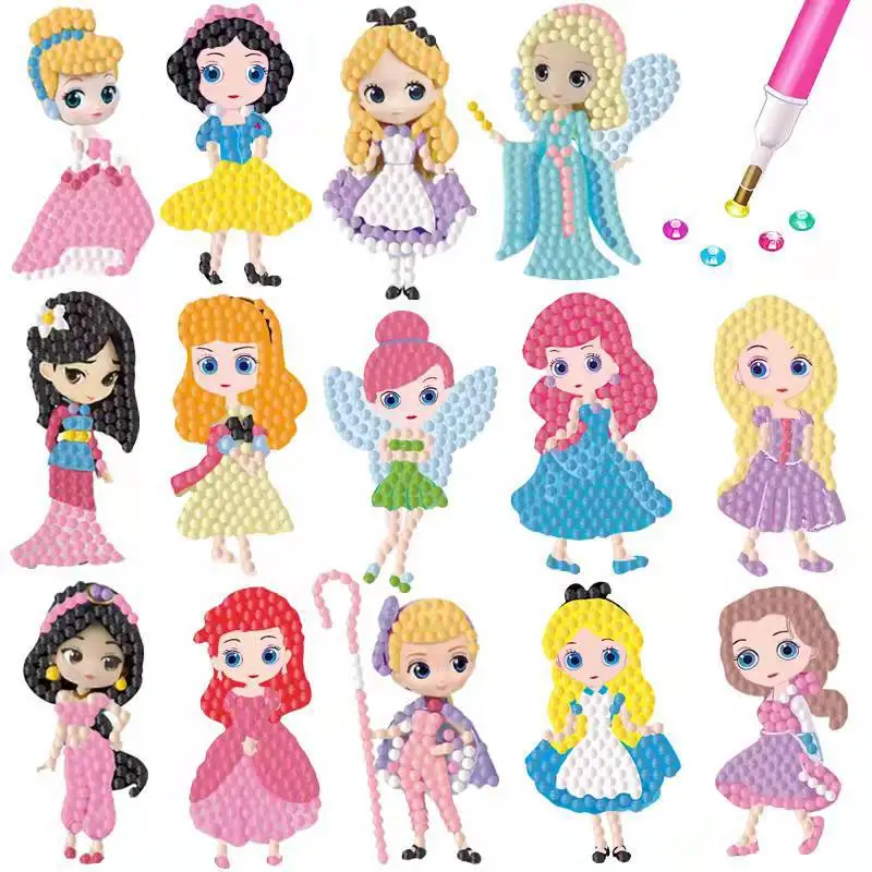 DIY Cartoon Diamond Painting Stickers For Kids Disney Princess Mermaid Diamond Stickers Paint by Numbers Art Craft Children Gift