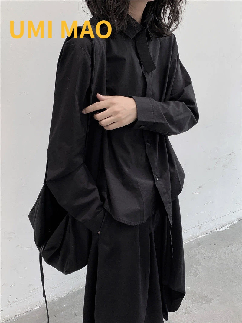 

UMI MAO Yamamoto Dark Miyake Autumn New Long Sleeve Niche Design Button Up Shirt Women Cotton Loose Is Thin Y2K Fashion Tops