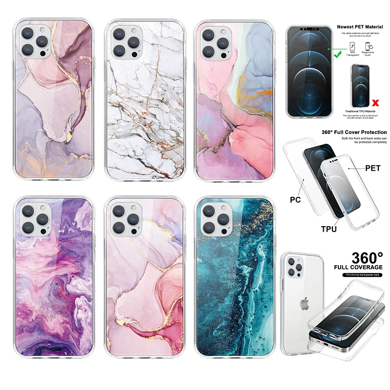 

Marble Double Silicone Case For Xiaomi Redmi Note 10 9S 9 8 Pro 8T K30S 10S 7 K20 5 9T 9C NFC 6 Pro 7A 6A 360 Full Body Fundas