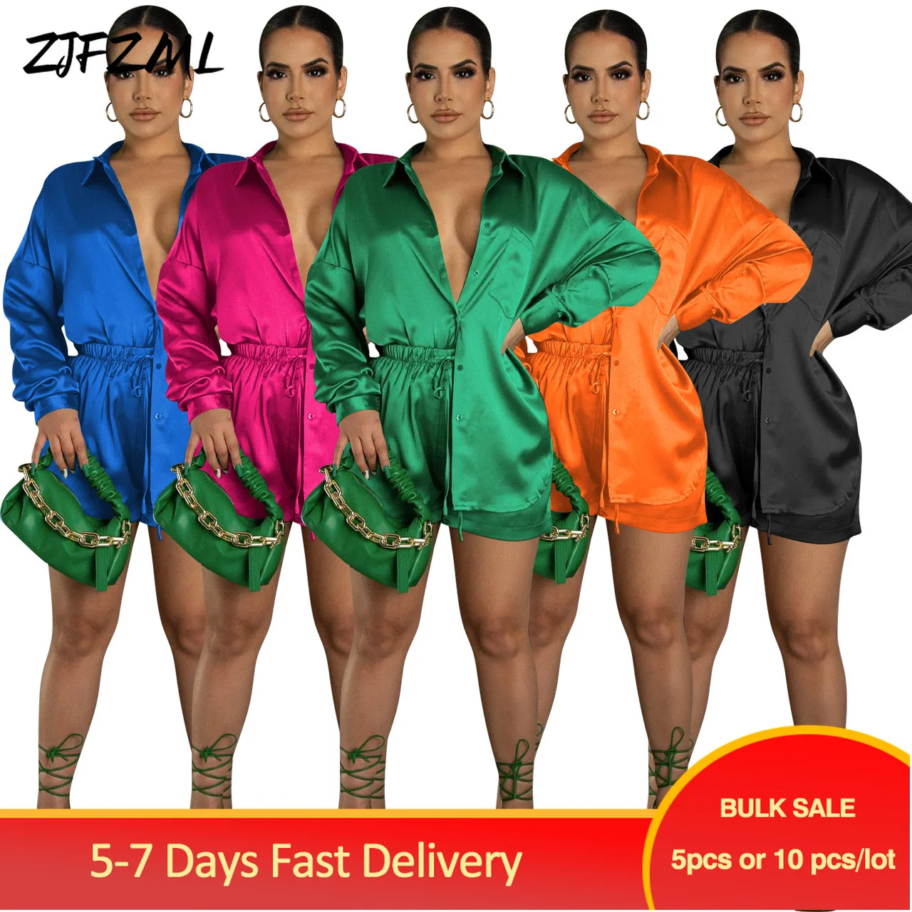 

Bulk Items Wholesale Lots Hipster Loose Home Suit Spring Summer Long Sleeve Blouse with High Waist Short Set Women 2 Piece Set