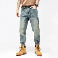 hot men classic desgin cotton jeans plus size light blue loose straight working streetwear male long trouser