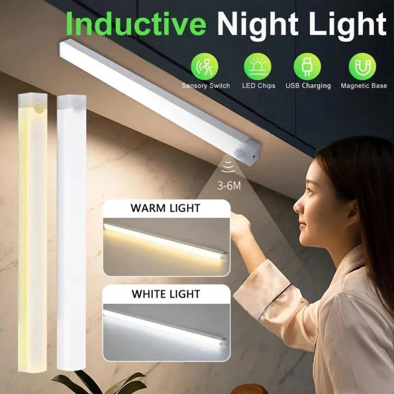 

PIR Motion Sensor LED Night Light Dimmable Rechargeable Wireless Bedroom Cabinet Lamp Closet Room Aisle Tube Bar Detector Bulb
