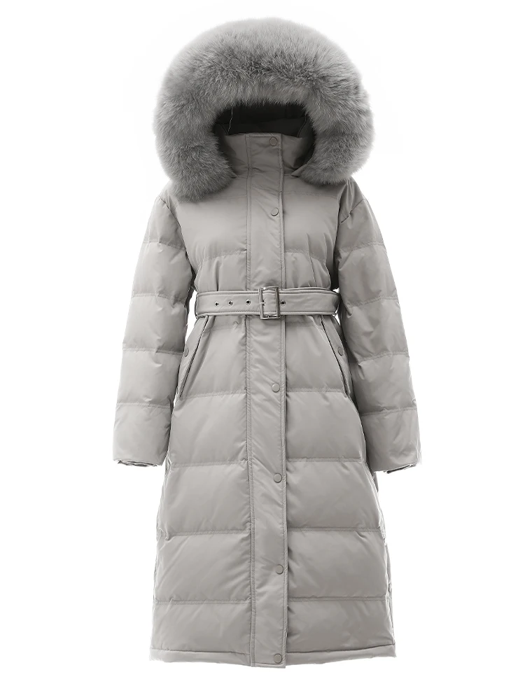 New Women Fox Fur Collar Long Down Jacket Casual Style Autumn Winter Coats And Parkas Female Outwear