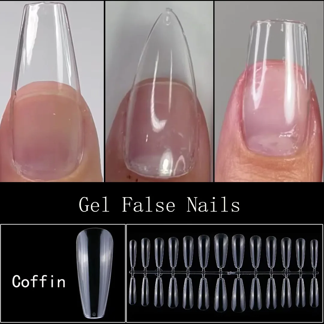 

240Pcs Clear Fake Nails Gel For Extension Tips System Full Cover Stiletto Capsule XL Coffin False Nail Tips Press On Nails