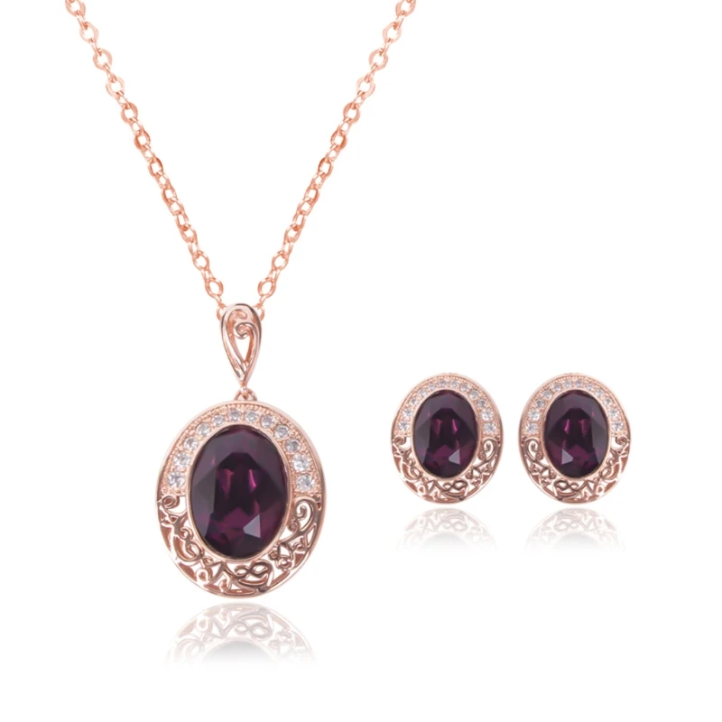 

Vintage Women Jewelry Set Fantastic Purple Gemstone Pendant Necklace Earrings