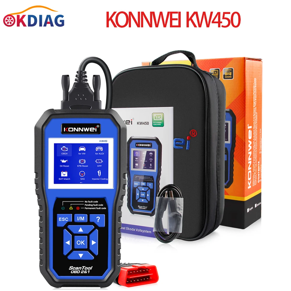 KONNWEI KW450 OBDII Scanner Code Reader Engine Fault Reader Erase Car Fault Detector Diagnostic Scanner for VW A-udi Skoda