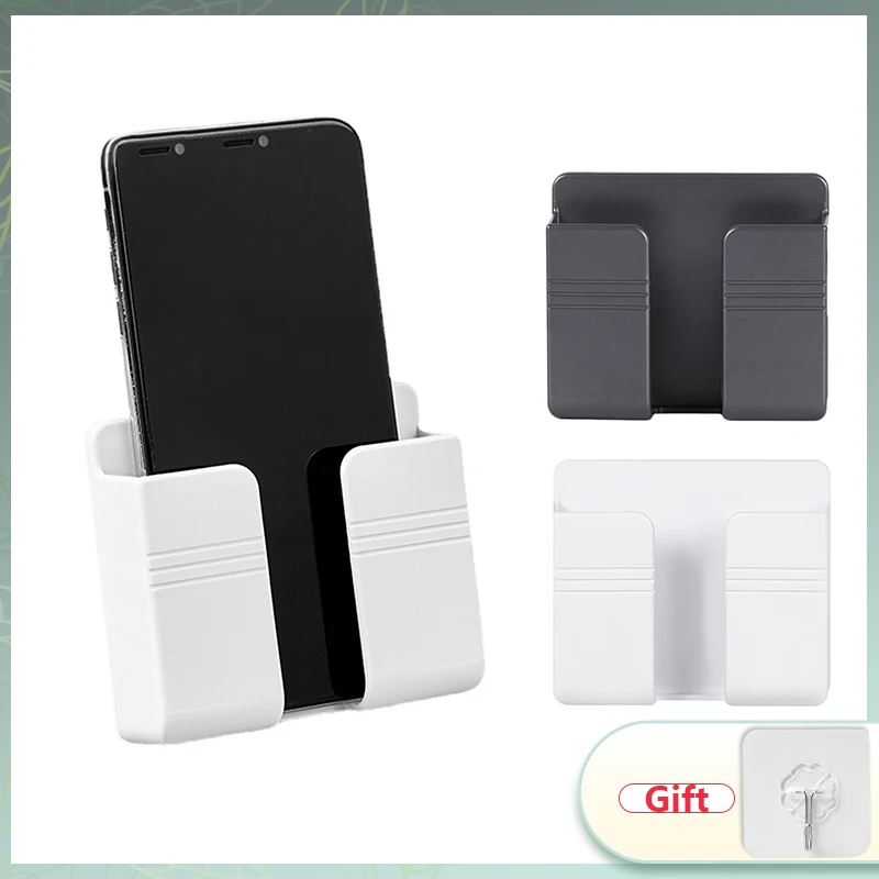 

Wall Mobile Phone Holder Plug Phone Charging Stand Remote Control Storage Box Bracket Punch-Free Mounted Organizer Holders