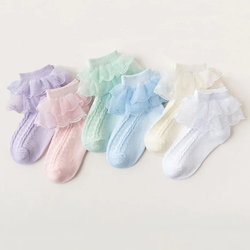 

5 пар/партия, Детские сетчатые носки с оборками