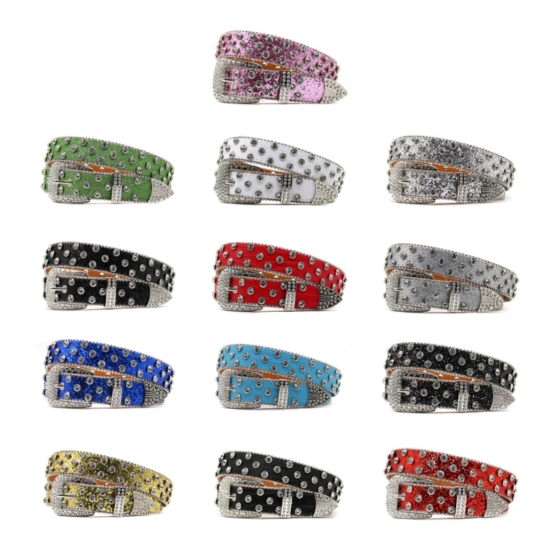 

Bling Sequins Belt for Women Casual Pin Buckle Street Belt Rhinestones Belt for Jeans Pants Female Y2K Decorative Belt