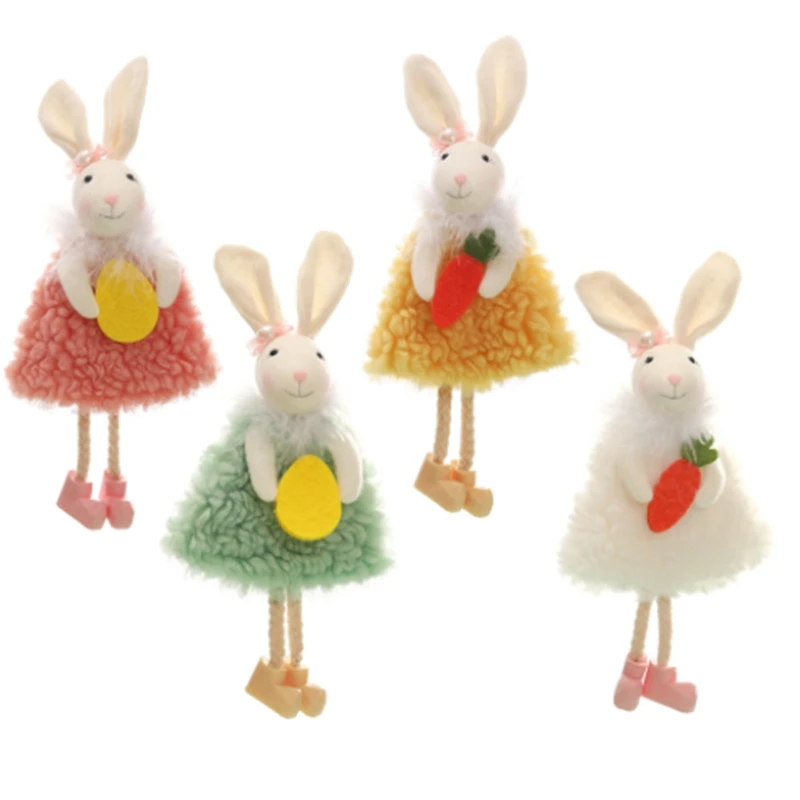 

Easter Ornaments 4Pcs Cute Bunny Decorations Holding Egg And Carrot Multicolored