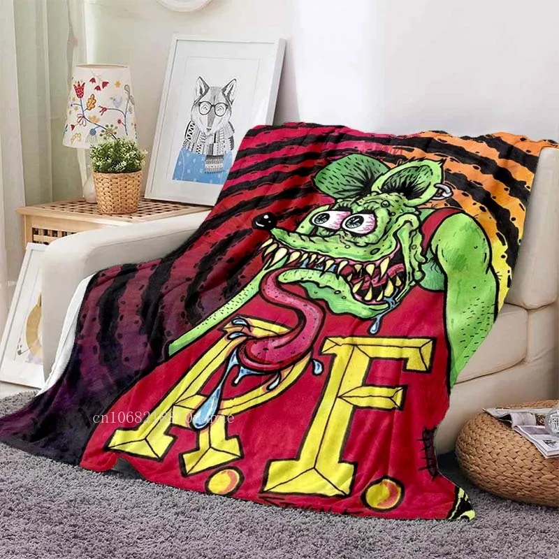 

Rat Fink Hot Rod Monster Throw Blanket Modified Car Culture Funny Accessories for Motorcycle Club Home Living Room Decor