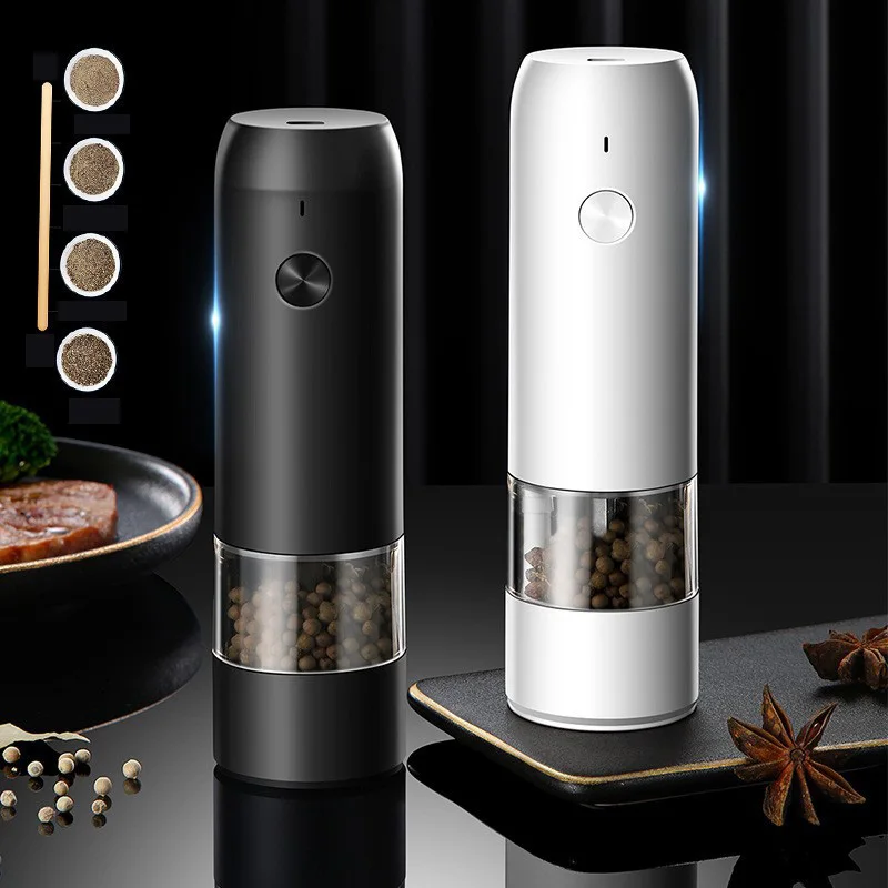 

USB Charging Electric Automatic Mill Pepper Salt Spice Seasoning Grinder with LED Light Adjustable Coarseness Mill for Kitchen