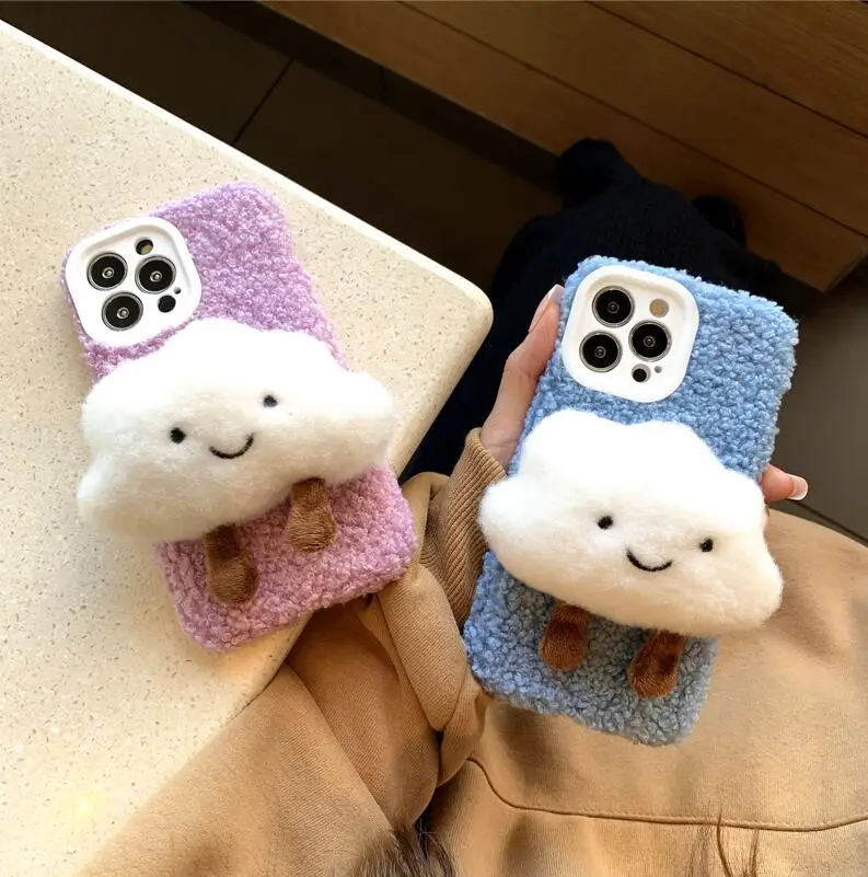 

Cartoon Cute Plush Clouds Phone Cases For iPhone 13 12 11 Pro Max XR XS MAX X Lady Girl Shockproof Soft Silicone Shell