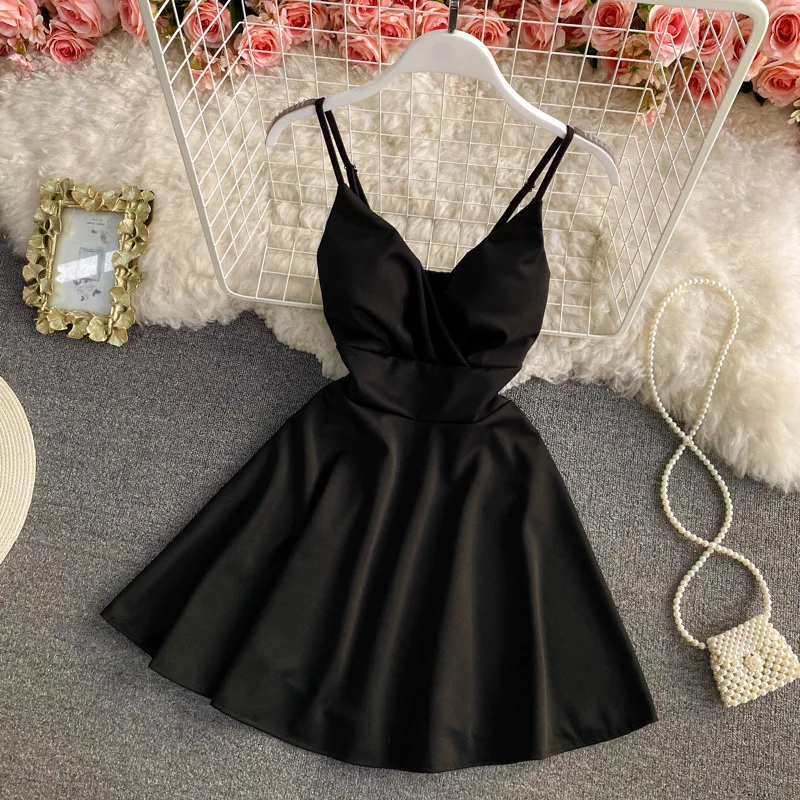 

Elegant High Waist A Line Slim Woman Dress Backless Sexy Club Dresses Women Vintage Hepburn Black Mini Dress Robe Femme 20844