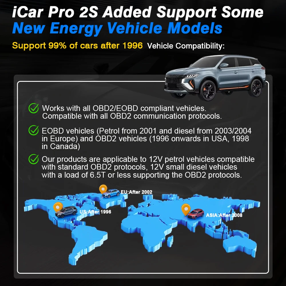 Vgate ICar Pro 2S ELM327 V2.3 BT5.3 Беспроводной сканер OBD2 для диагностики автомобилей с поддержкой диагностики электромобилей (art.: 3920d14e36542) - 3920d14e36542