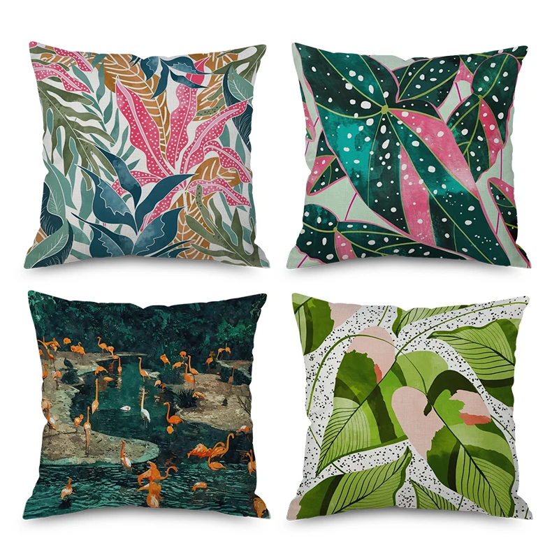 

Cushion Cover Green Leaf Plants Pillow Case Home Decor Sofa Living Room Hawaii Flower Pillowcase Decoration