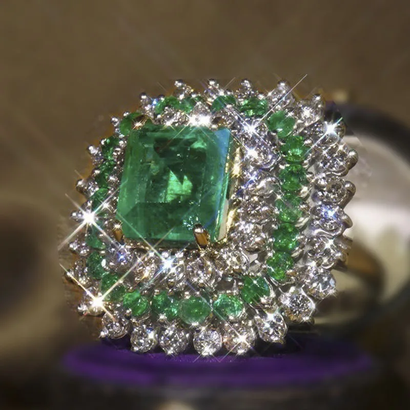 

Milangirl Elegant Women's Ring Classic White Green Crystal Cubic Zircon Rhinestone Female Ring for Wedding Jewelry Size 5-11