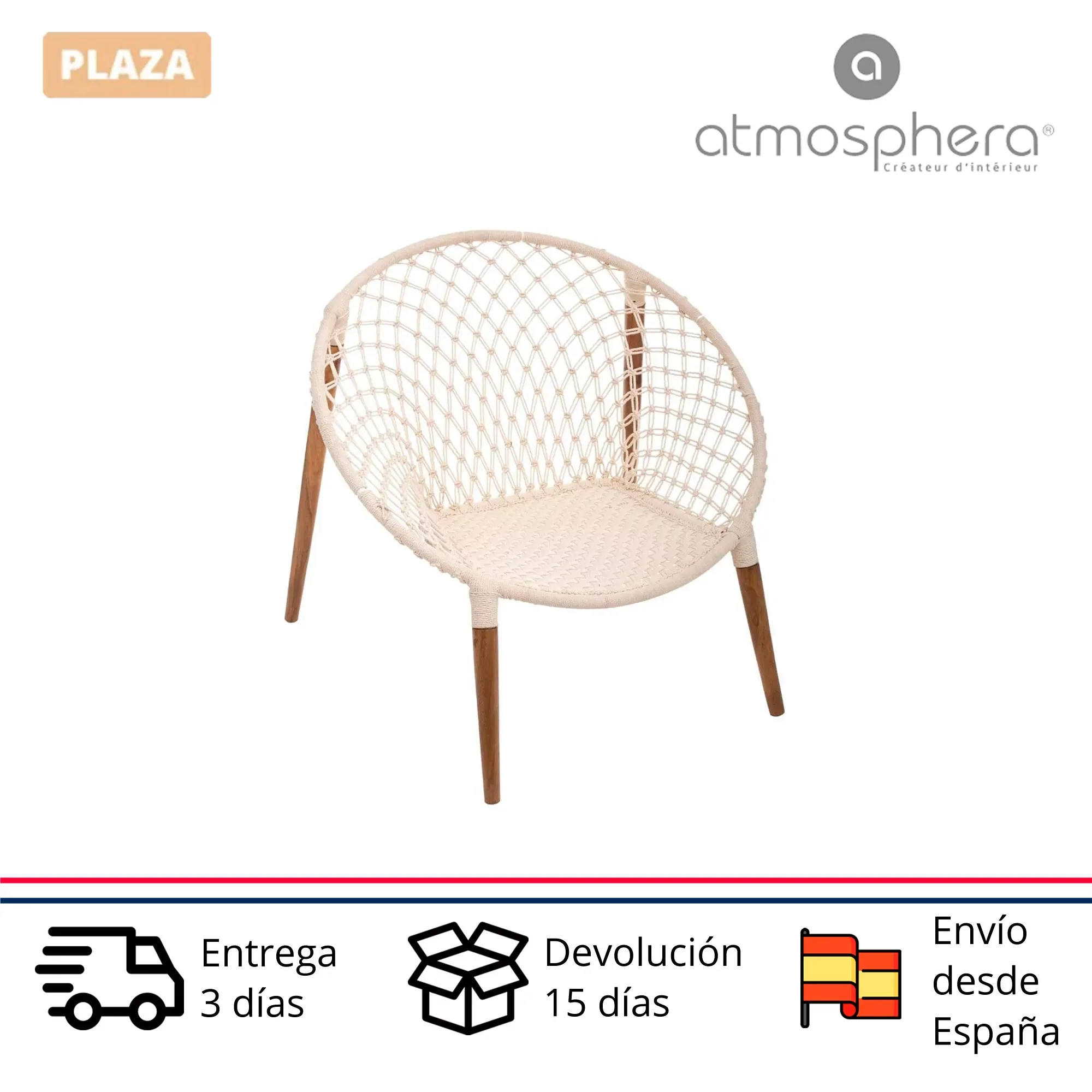 

armchair braided in white with a round Net-shaped made of mango wood and cotton
