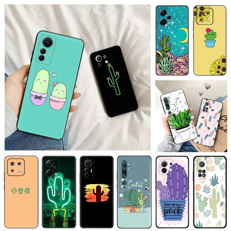 

Cactus Cartoon Soft Phone Cases For Redmi A1 10A 10C 11 Prime RedmiNote 12 Pro 11SE 11S 11E 11T 10 Lite 10S Black Matte Cover