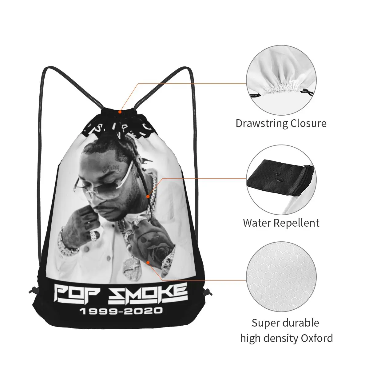 Рюкзак на шнурке Pop Smoke Rapper Новый Винтажный стиль экологически чистые сумки для