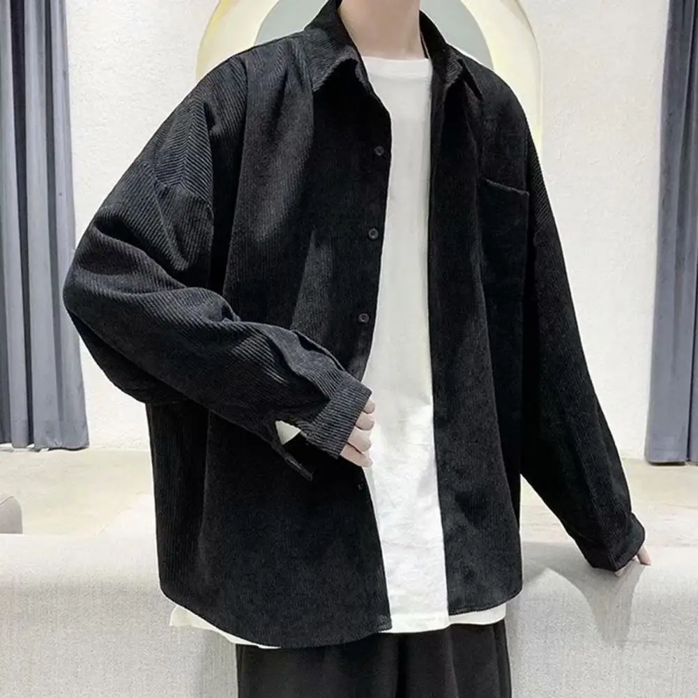 

Cardigan Chic Casual Buttons Men Fall Shirt Pocket Spring Shirt Lapel for Home Wear