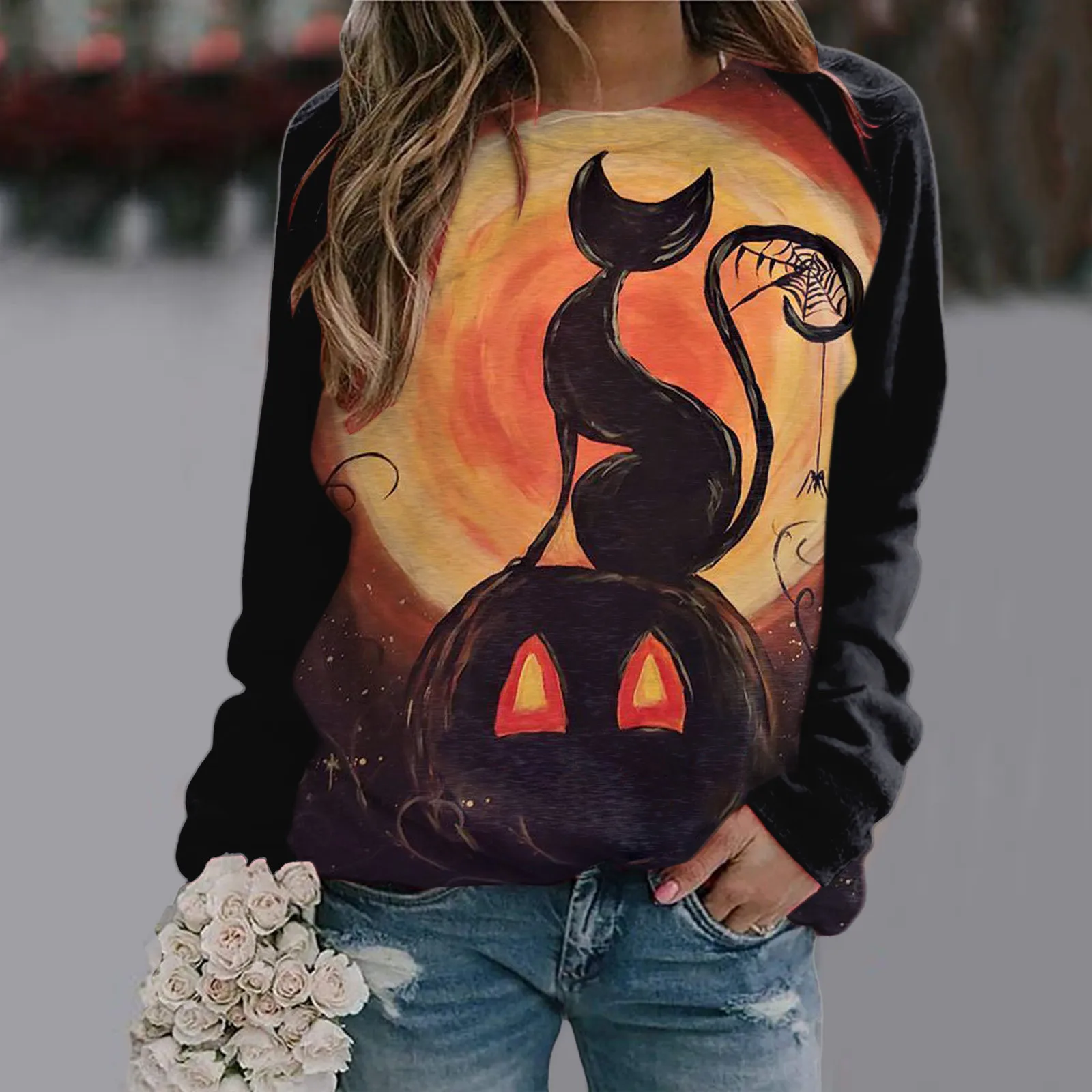 

Basics Women Womens Halloween Print Fall Fashion Long Sleeve Casual Sweatshirt Sweatshirt Jogging Sweatshirt Women