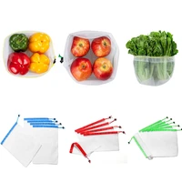 reusable mesh fruit vegetable bag drawstring portable washable fruit storage toys sundries bags shopping bag kitchen organizers