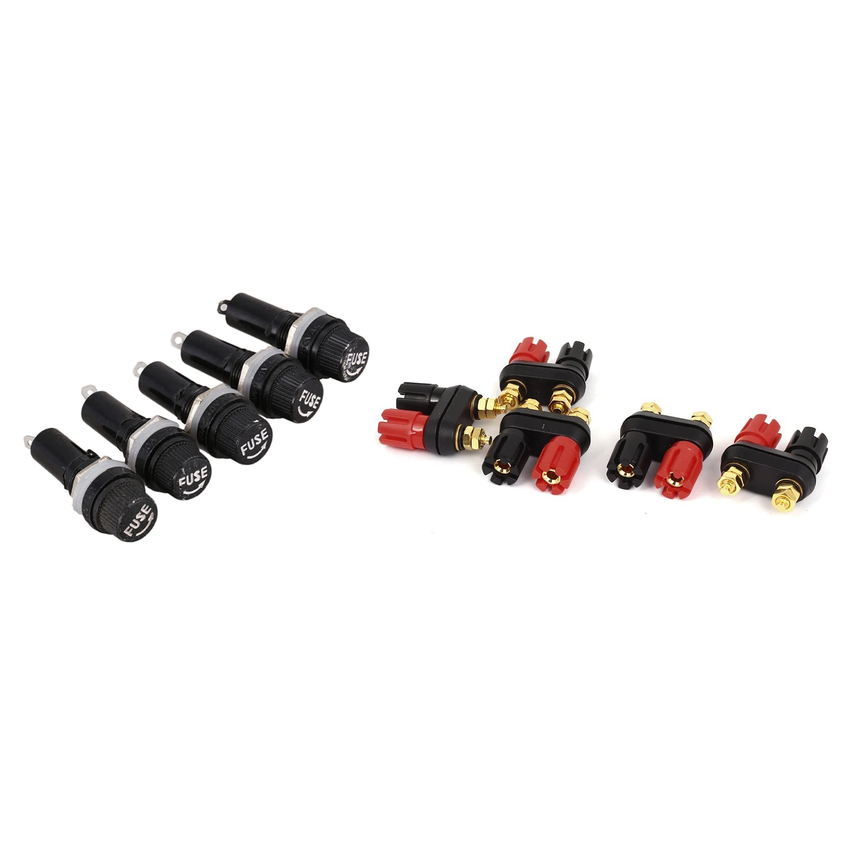 

5 Pcs AC 125V 15A 6 x 30mm Panel Mount Fuse Holder with Speaker Banana Plug Socket Connectors 5Pcs