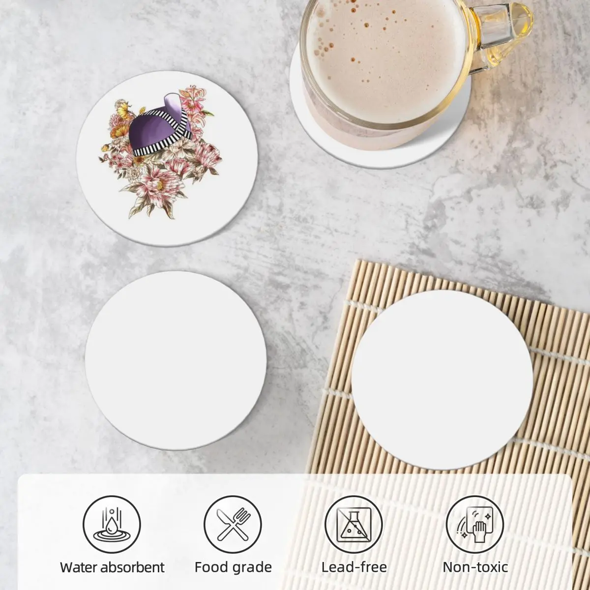 Полосатые фиолетовые керамические подставки Hmong с принтом шляпы (набор из 4 шт.)