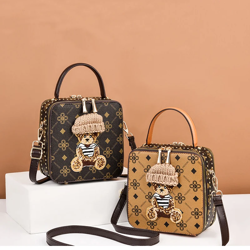 

2022 Fashion Small Box Shoulder Bag Female Handbag Purses Short Handle Bag Printing PU Leather Women Crossbody Bag