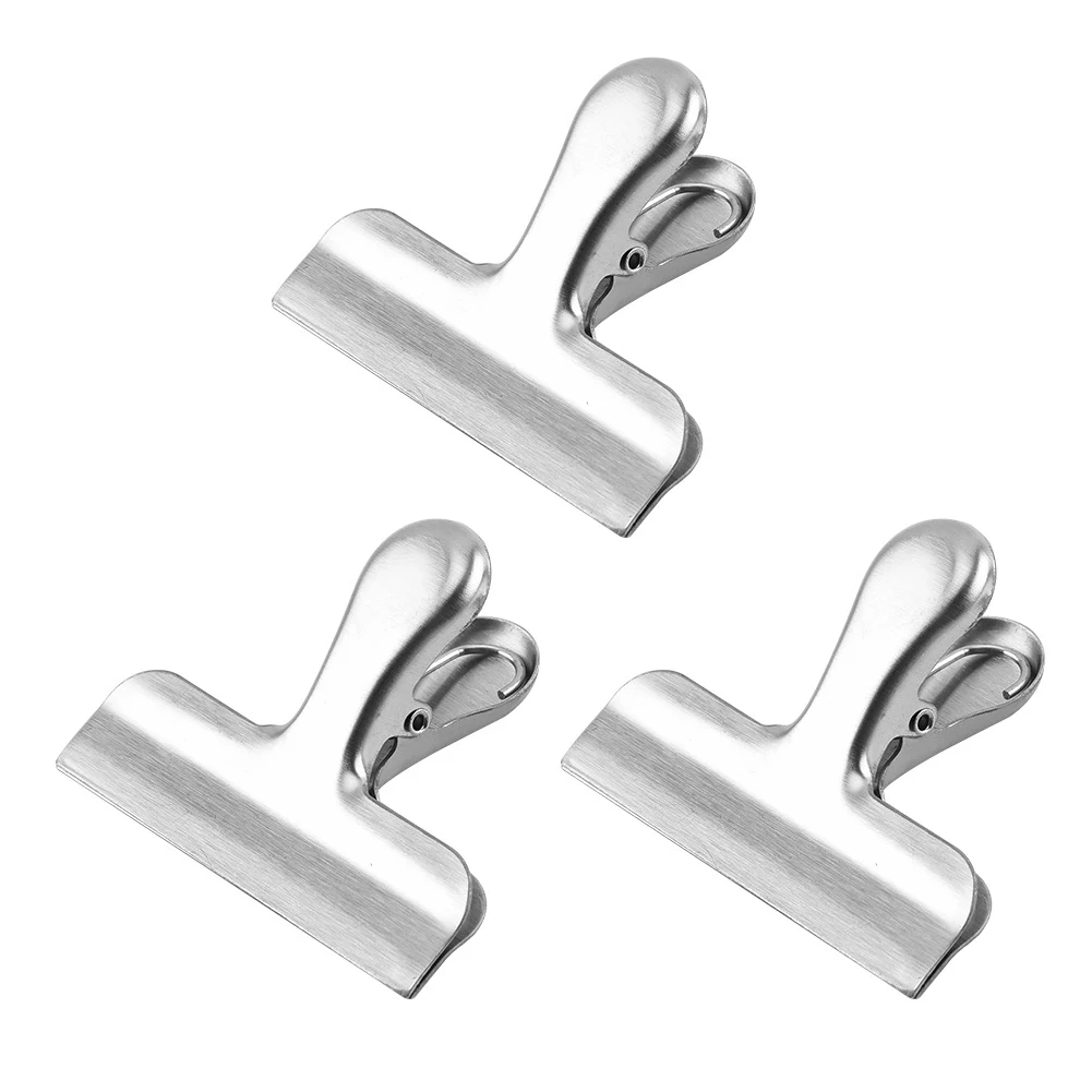 

3pcs Heavy Duty Bills T Shape Home Multifunctional Bag Clip File Storage For Food Kitchen Chips Stainless Steel Sealing Snack