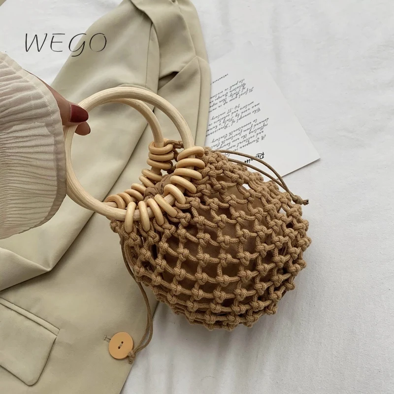 

Ring Handle Openwork Weaving Design Totes For Women Summer Travel Bag With Purses Handbags Female Beach Bags Weave Tote Sac