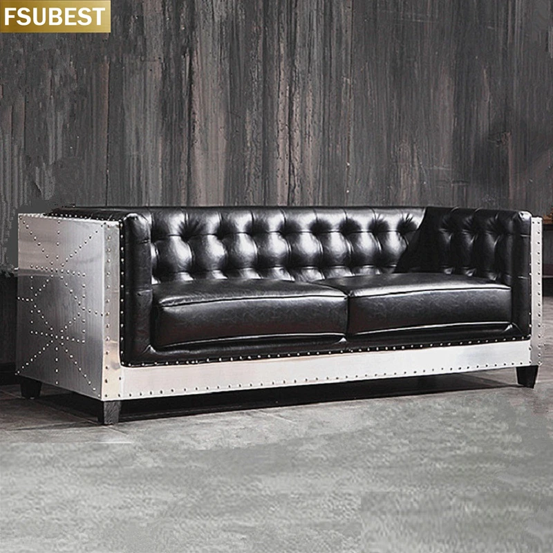 

Unique Design Industrial Style Living Room Bar Hotel Furniture Loveseat Sofa Aluminum Frame Leather Sofa Couch كنب
