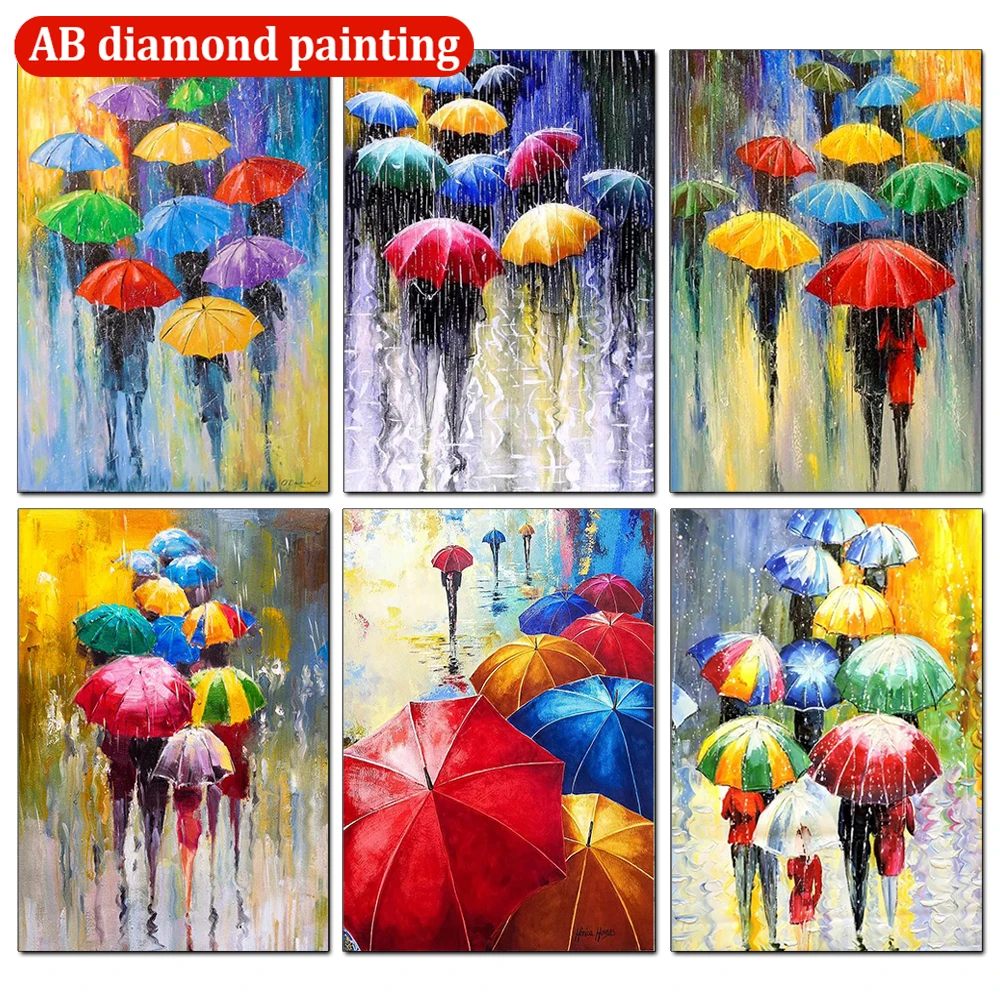 DIY 5D AB Diamond Painting City Rain View Diamond Embroidery Mosaic Kit French Street Rhinestone Art Deco Home Decor Gifts