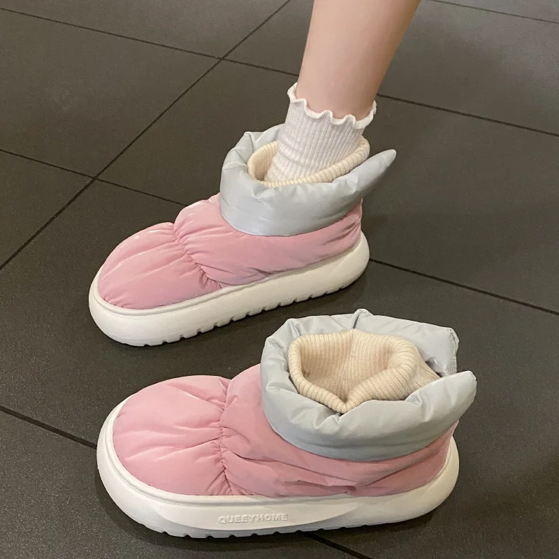 

Ботинки женские зимние на платформе, водонепроницаемые теплые флисовые сапоги, хлопковые, с цветным блокировкой пуха, ботильоны для женщин