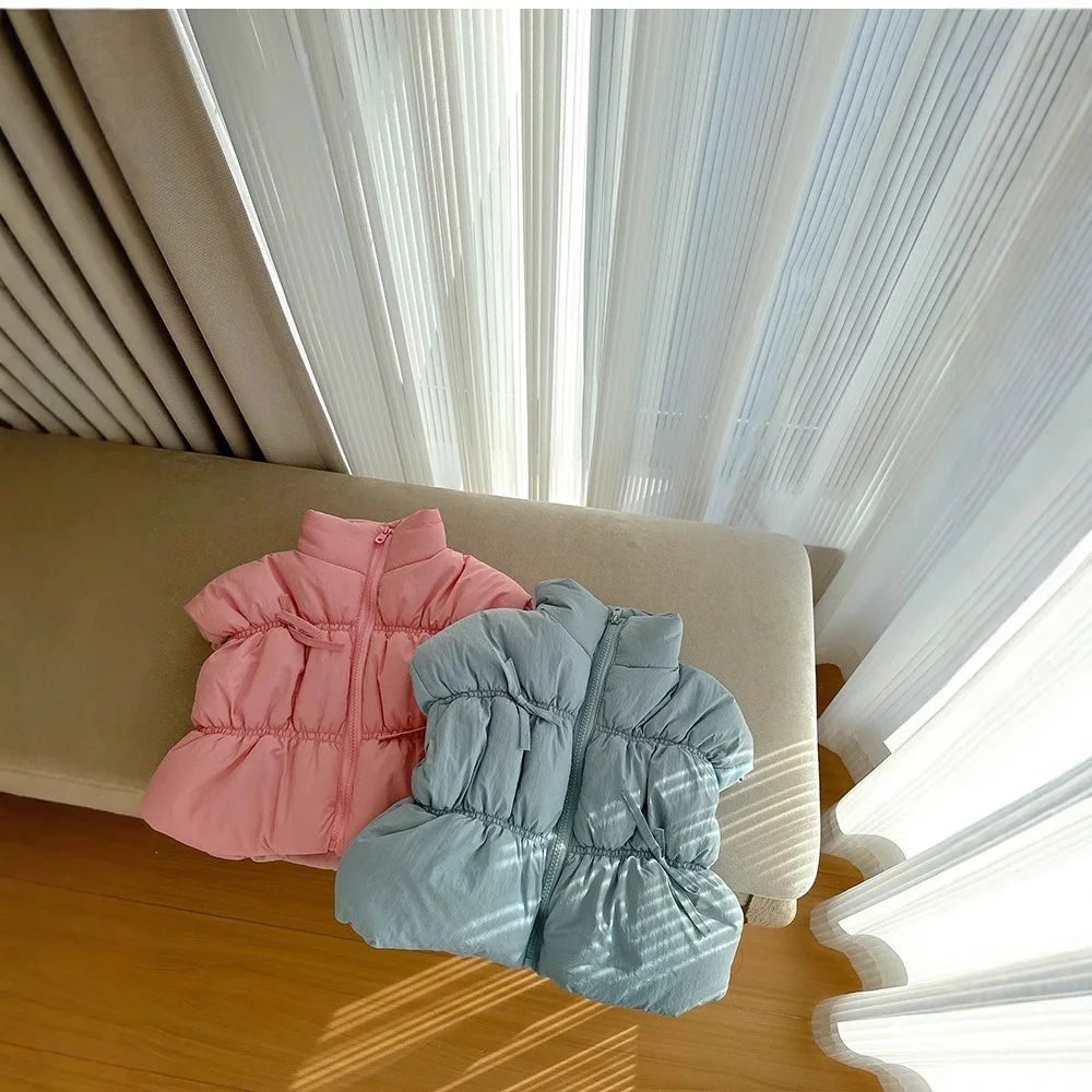 Жилеты для девочек 2024 зимняя новая детская одежда однотонные теплые пуховые
