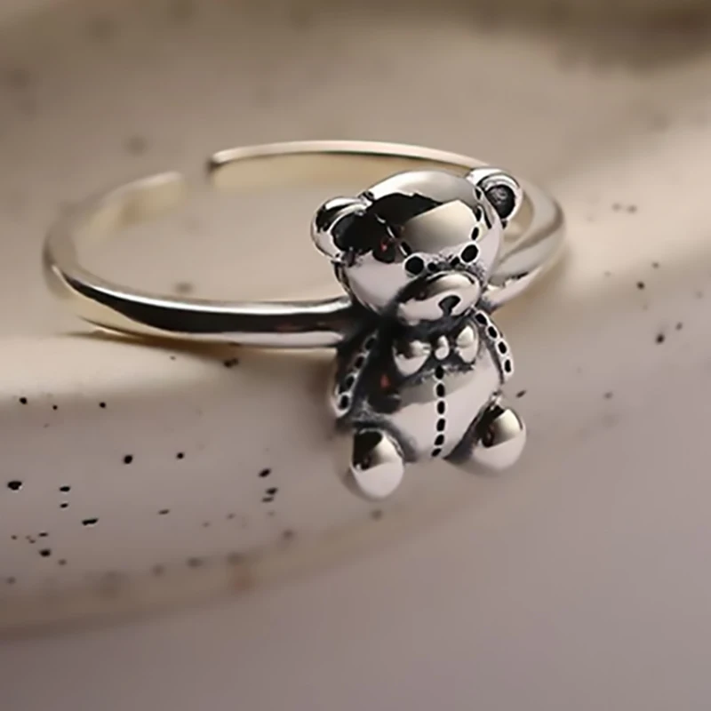Кольцо с милым котом медведем открытое регулируемое кольцо животными из сплава