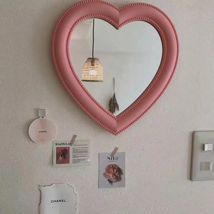 

Korean Style Cute Pink Love Makeup Mirror Wall Mount Stand Dual-purpose Dormitory Photo Vanity Mirror Pendulum Props