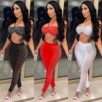 c5677 womens sexy two piece fashion party evening dress tube top backless short top mesh perspective pants suit women