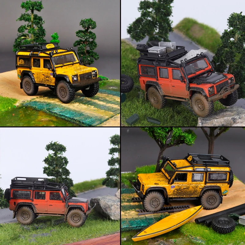 

Model Car 1:64 Pop Toys Master Land Rover Defender 110 Camel Alloy Die-cast Vehicle with Accessories Set Display Collection