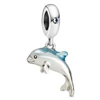 authentic 925 sterling silver moments shimmering dolphin with crystal dangle charm bead fit pandora bracelet necklace jewelry