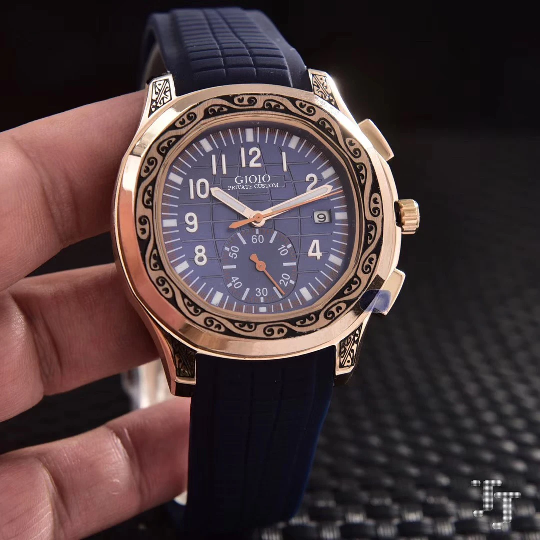 

Men Automatic Mechanical Rose Gold Black Blue Rubber watch