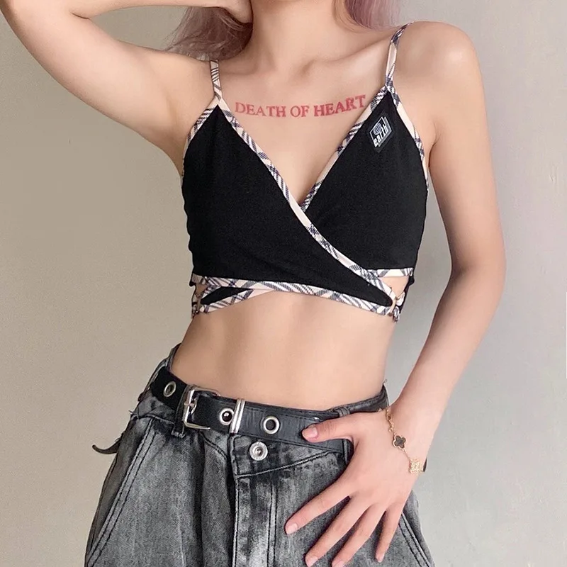 

Fashion trend 2021 spring and summer new women's clothing solid color slim fit cropped navel fashion print sexy camisole