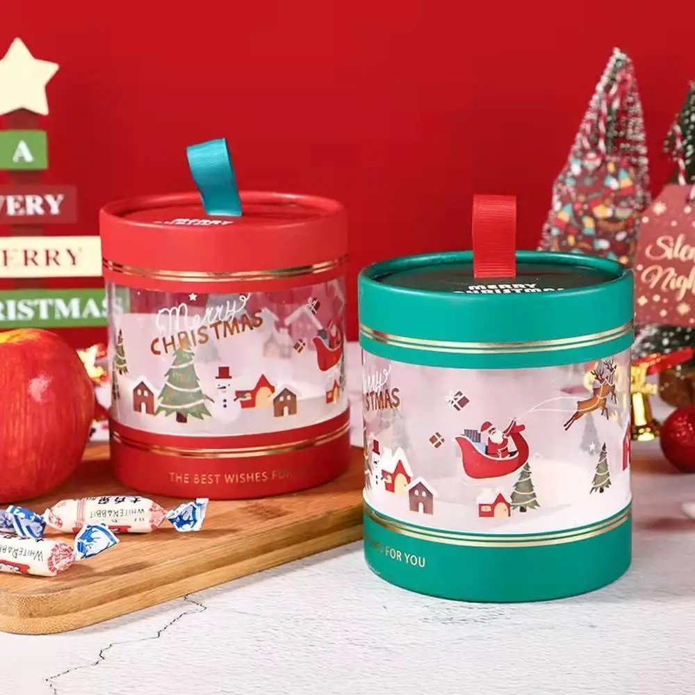 

1pc Christmas Candy Box Gift Apples Mousse Cake Hug Bucket Dessert Plastic Transparent Packing Box Party Decorations Gift Bag